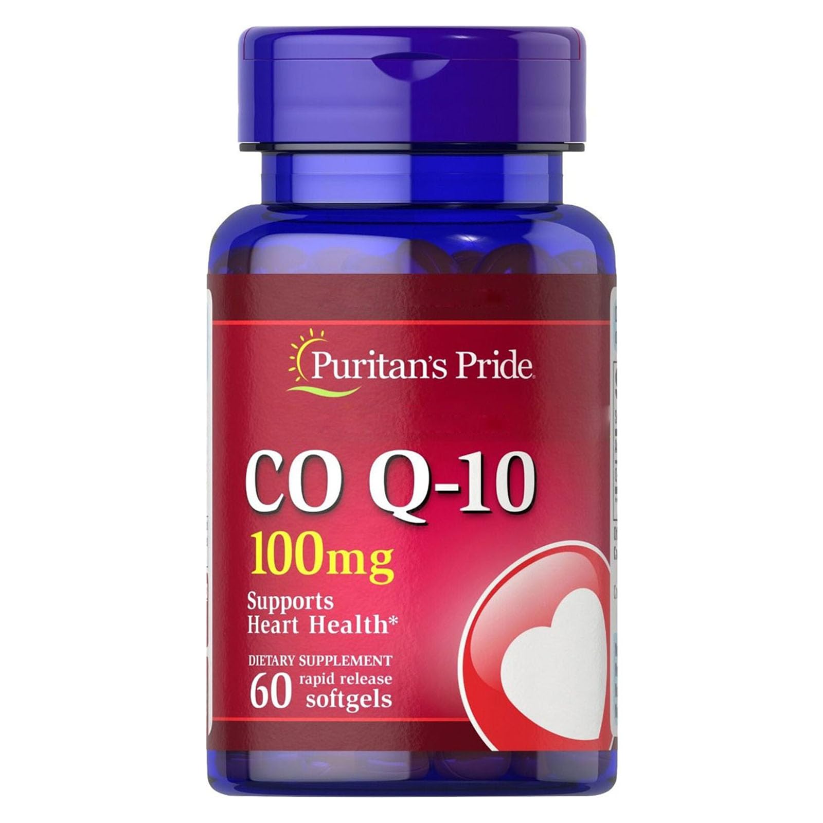 Puritan's Pride CoQ10 100mg bottle with softgels for heart health support