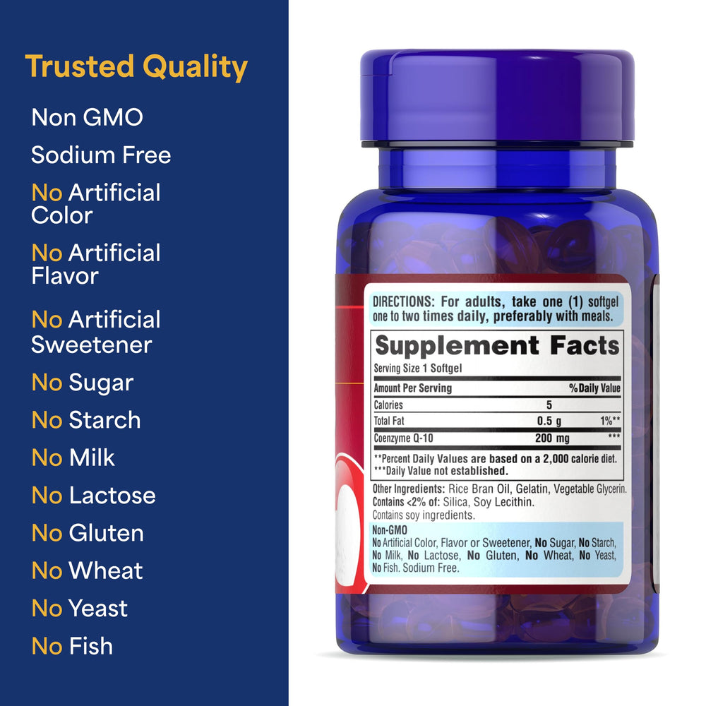 Puritan's Pride CoQ10 200mg gum health visual suggests oral wellness.