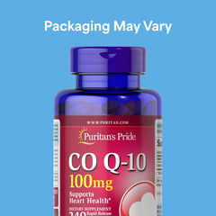 Puritan's Pride CoQ10 rapid-release softgels close-up emphasizes fast absorption.