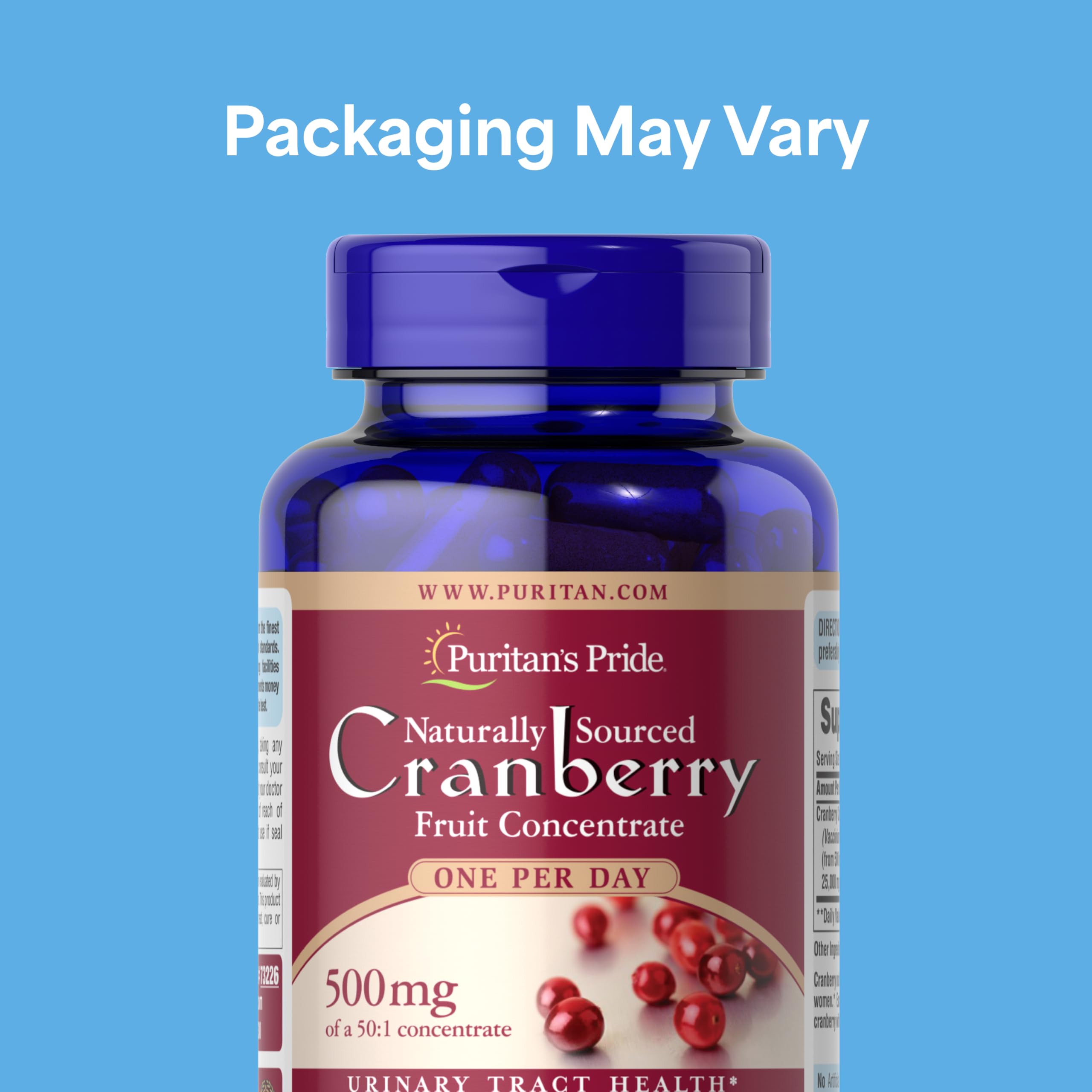 Puritan's Pride cranberry capsules arranged for rapid-release daily use
