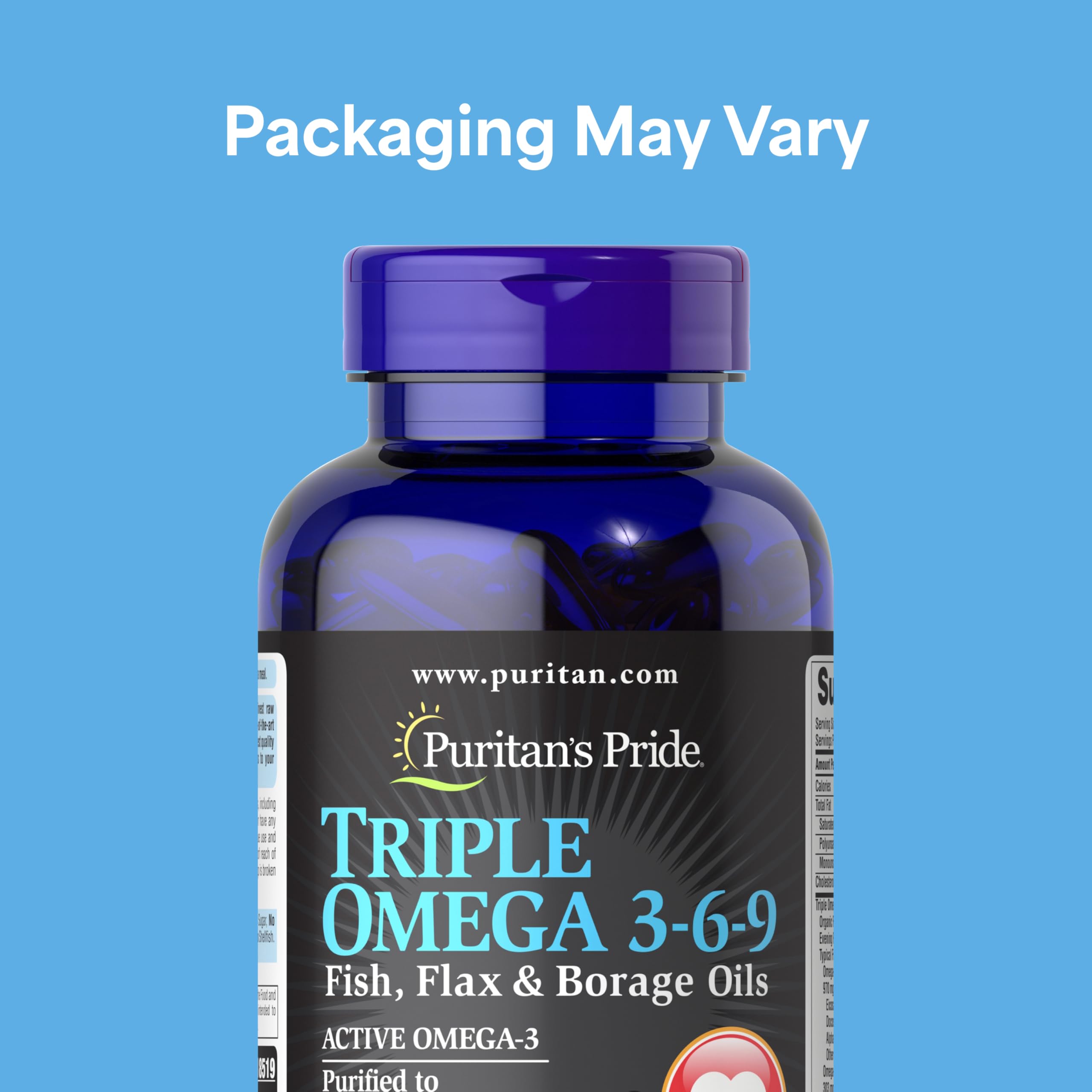Puritan's Pride fish oil softgels close-up highlighting joint comfort