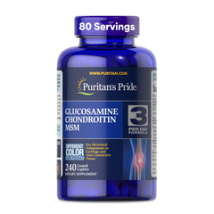 Puritan's Pride glucosamine chondroitin MSM bottle front supports joint health