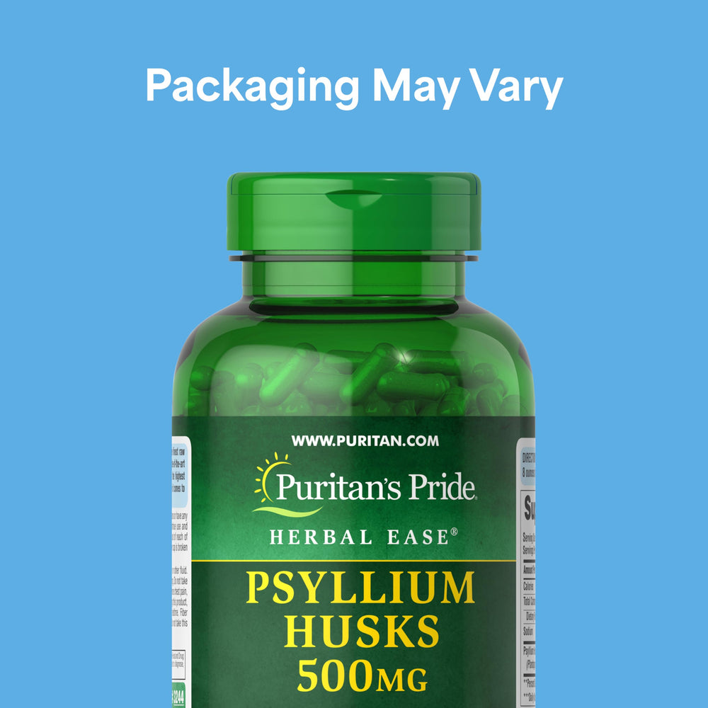 Puritan's Pride Psyllium Husk rapid-release capsules close-up for quick relief.