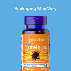 Puritan's Pride Lutigold softgels close-up for easy daily use.