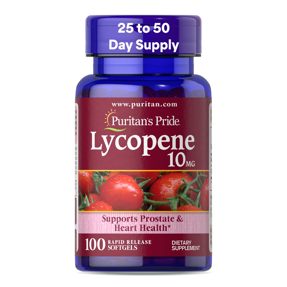 Puritan's Pride Lycopene 10mg softgels bottle—antioxidant support for daily wellness.