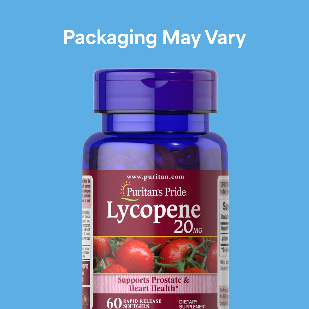 Puritan's Pride Lycopene 20mg bottle pour for easy daily intake.