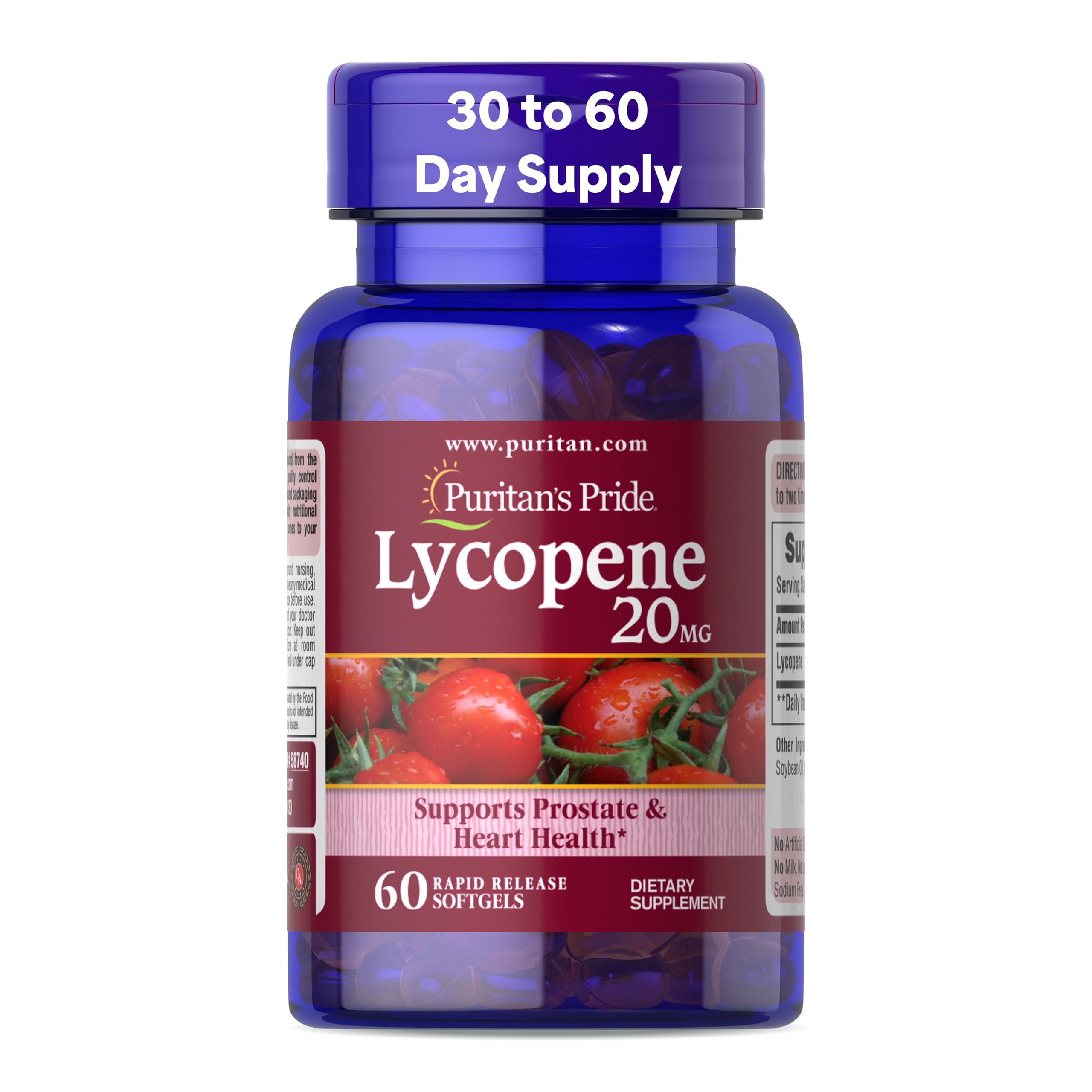 Puritan's Pride Lycopene 20mg bottle for everyday antioxidant support.