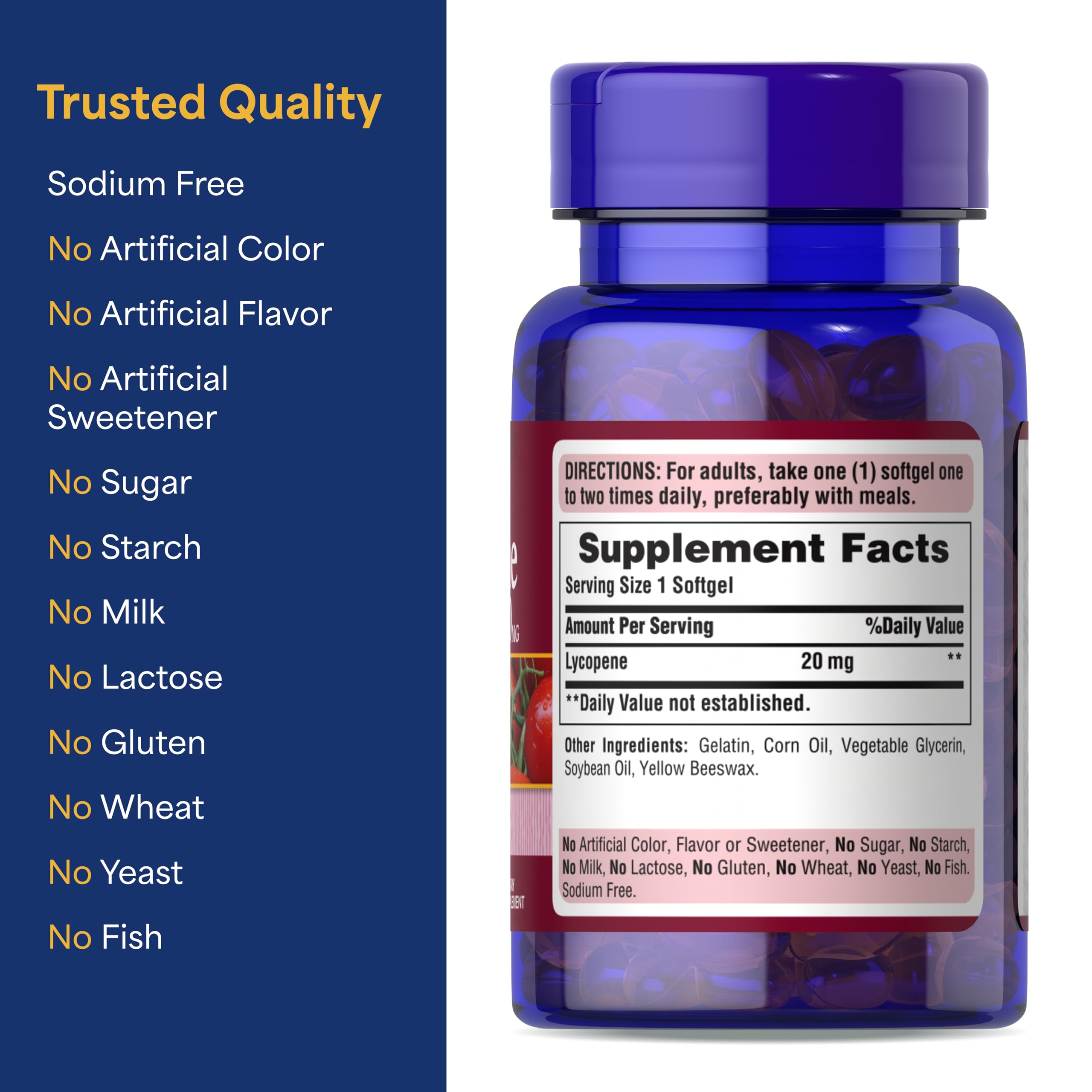 Puritan's Pride Lycopene 20mg heart health visual suggesting cardiovascular support.