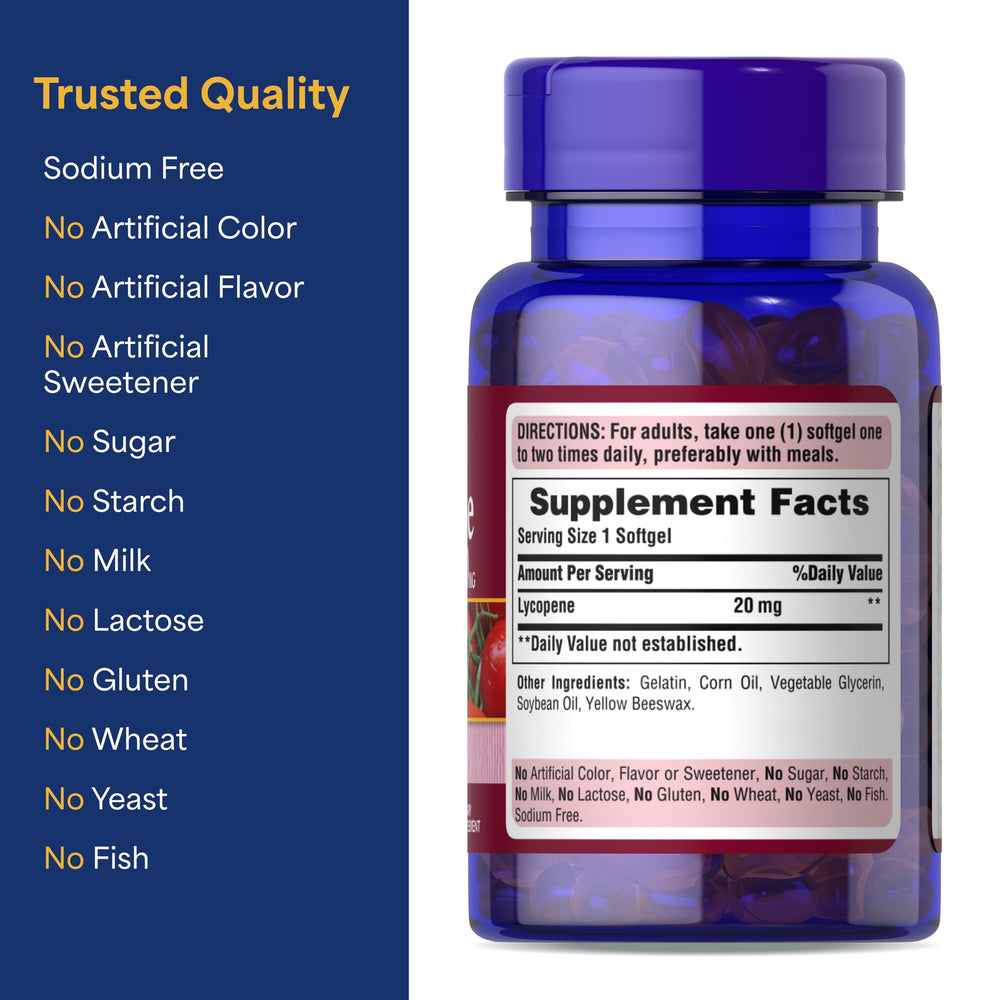 Puritan's Pride Lycopene 20mg heart health visual suggesting cardiovascular support.