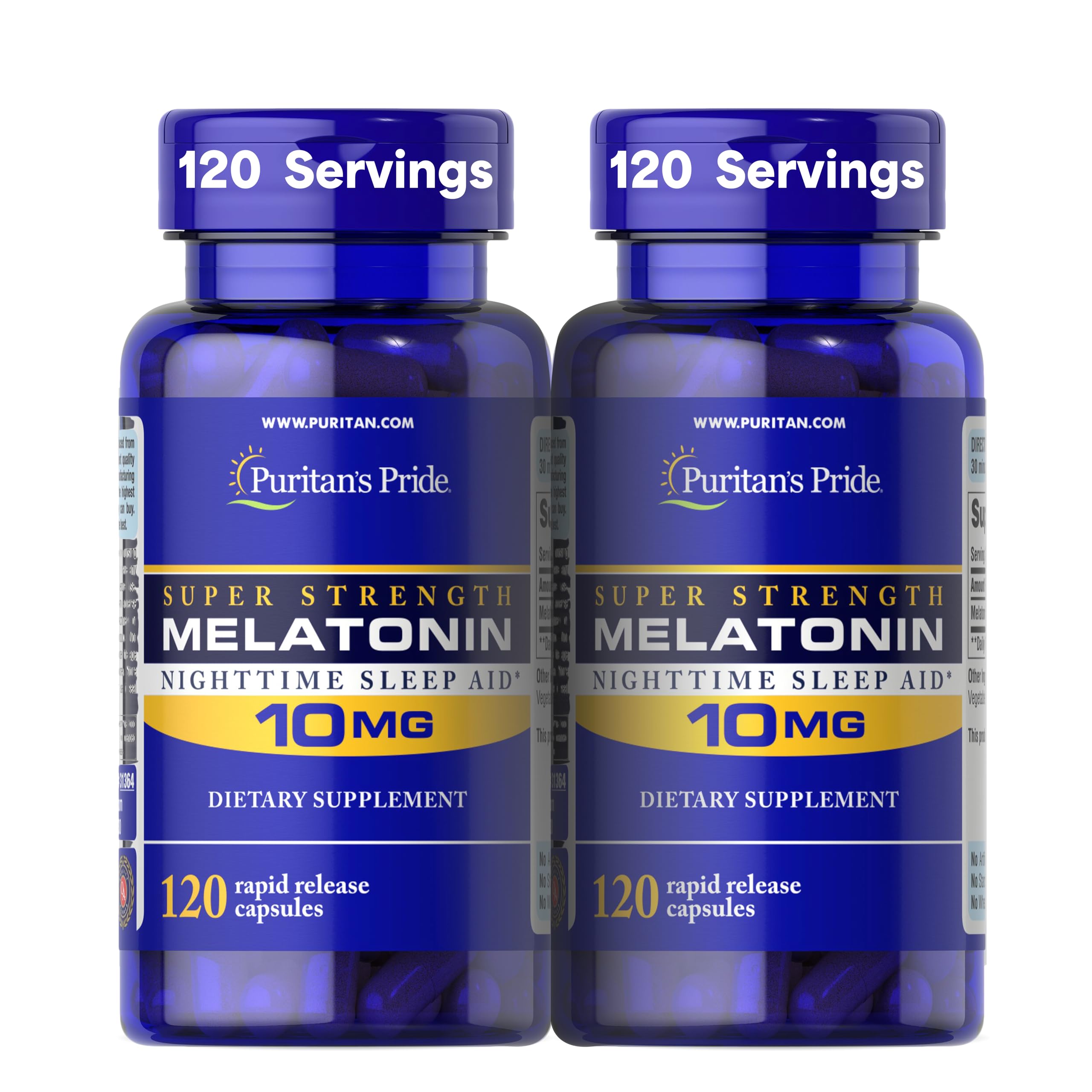Puritan’s Pride melatonin 10 mg rapid-release bottle ideal for quicker sleep onset