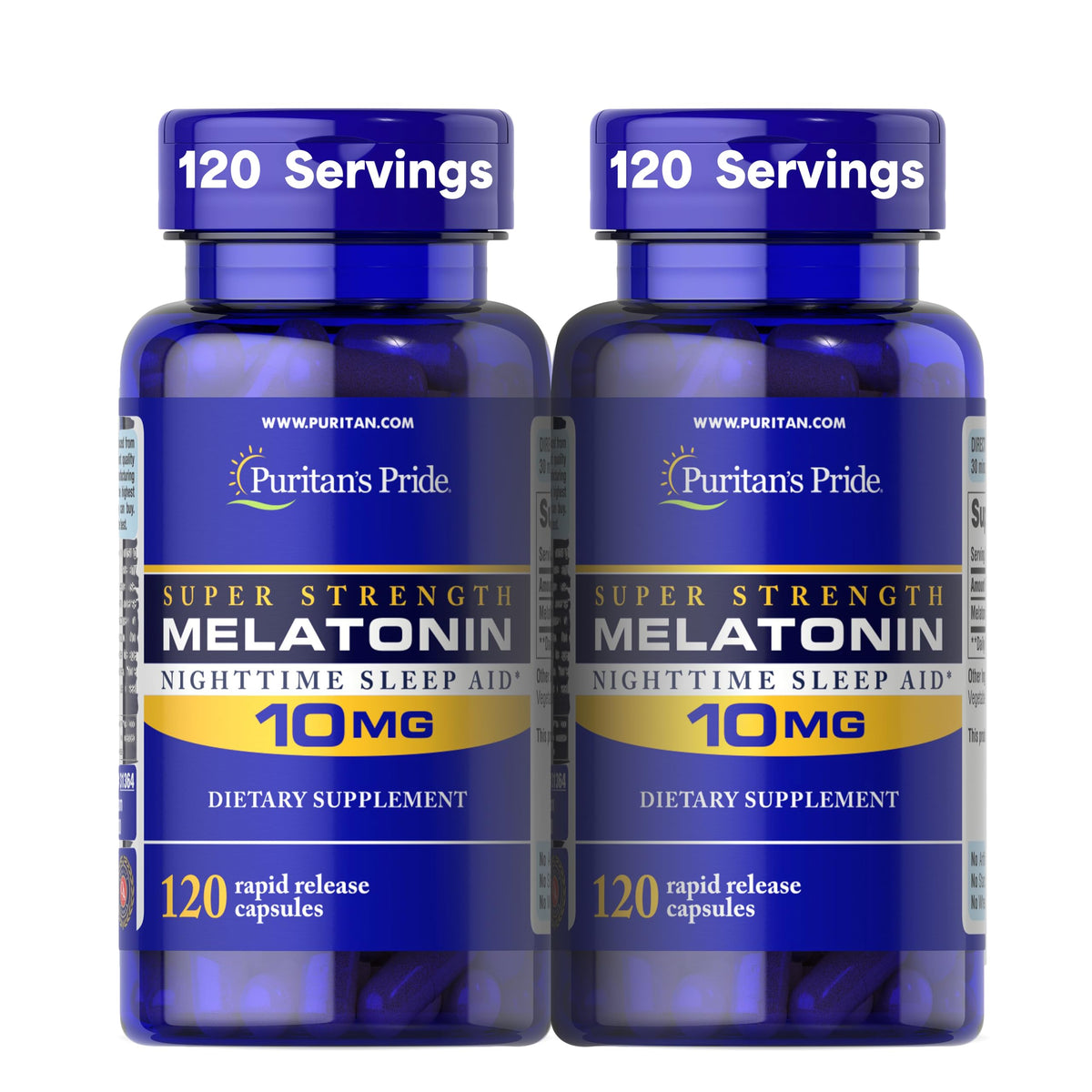 Puritan’s Pride melatonin 10 mg rapid-release bottle ideal for quicker sleep onset