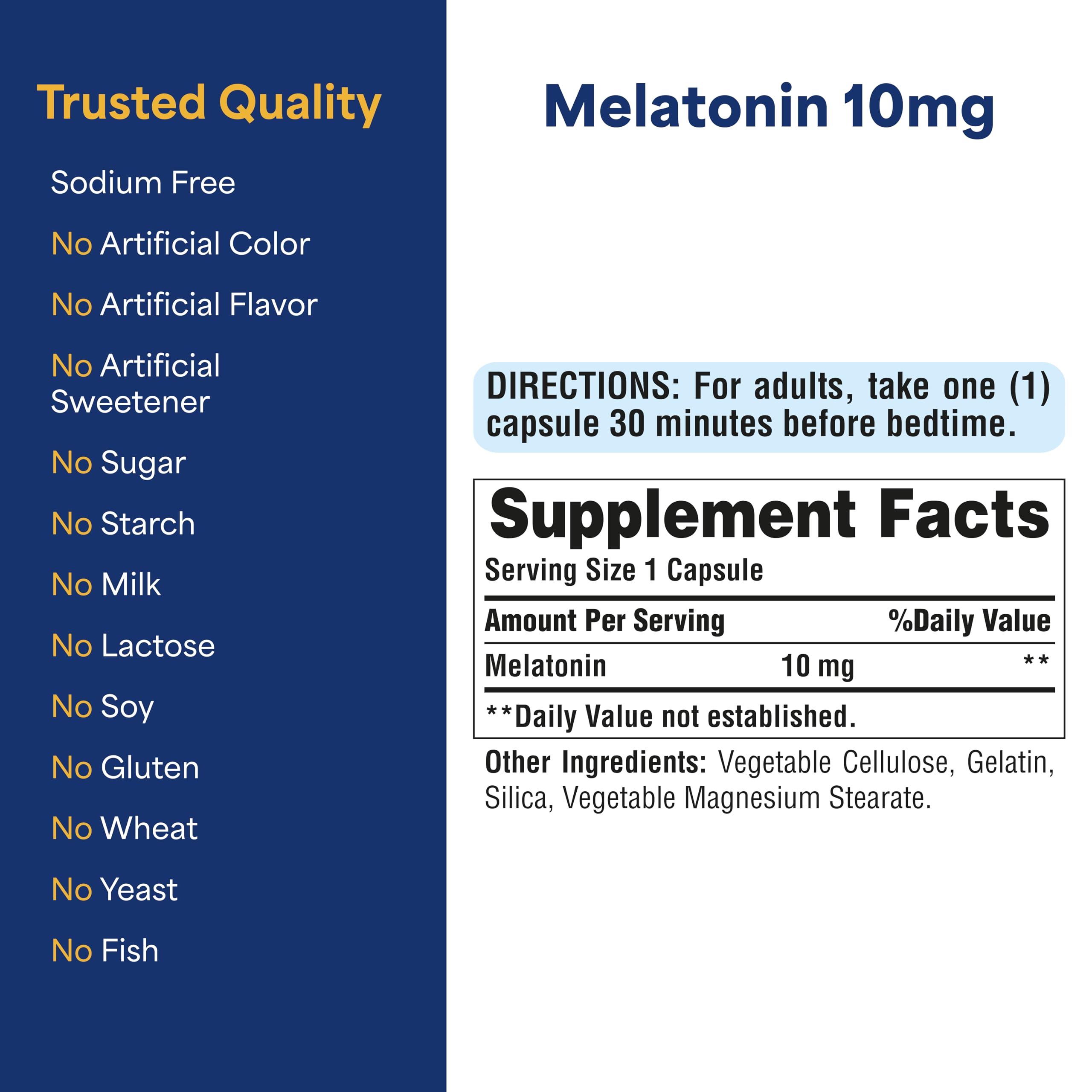 Puritan's Pride Melatonin capsules pour demonstrates easy nightly dosing.