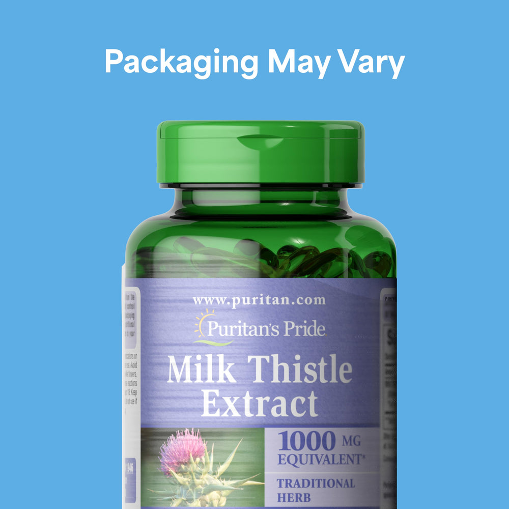Puritan's Pride Milk Thistle bottle back with nutrition facts.