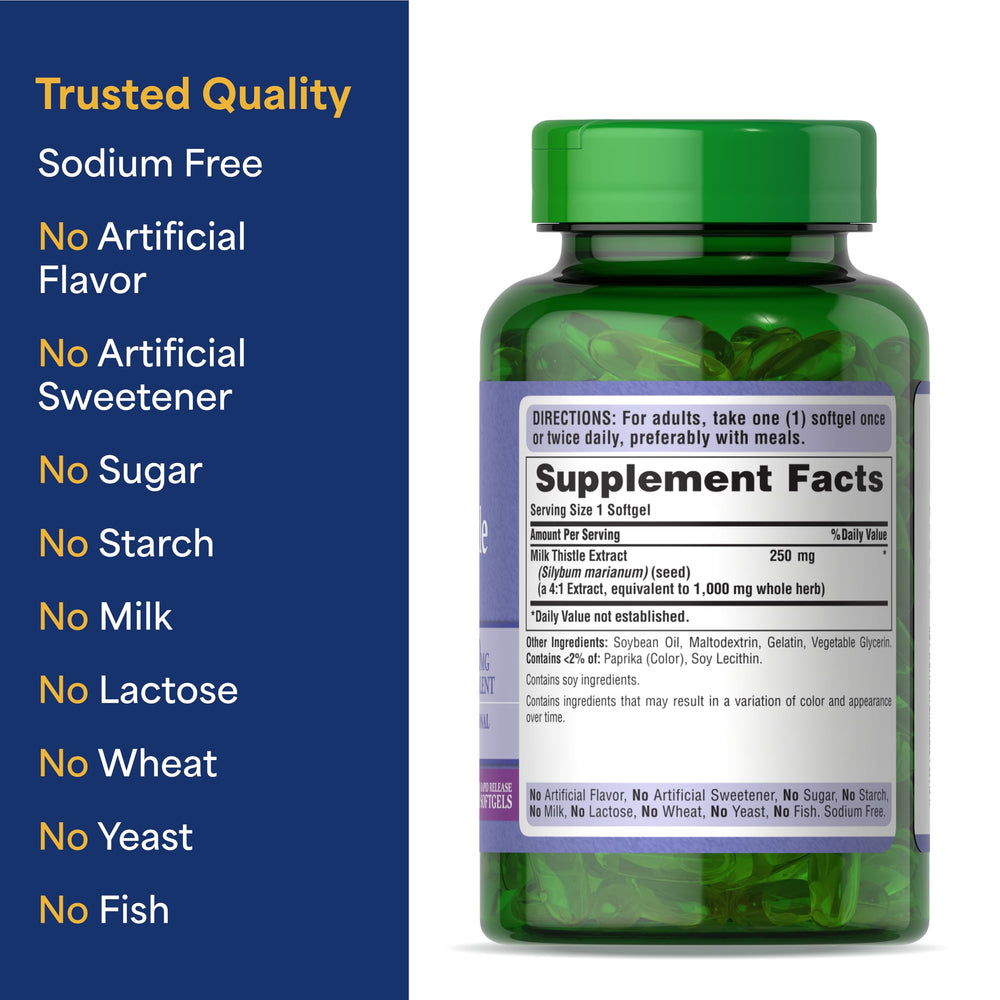 Puritan's Pride Milk Thistle gluten-free icon on package.