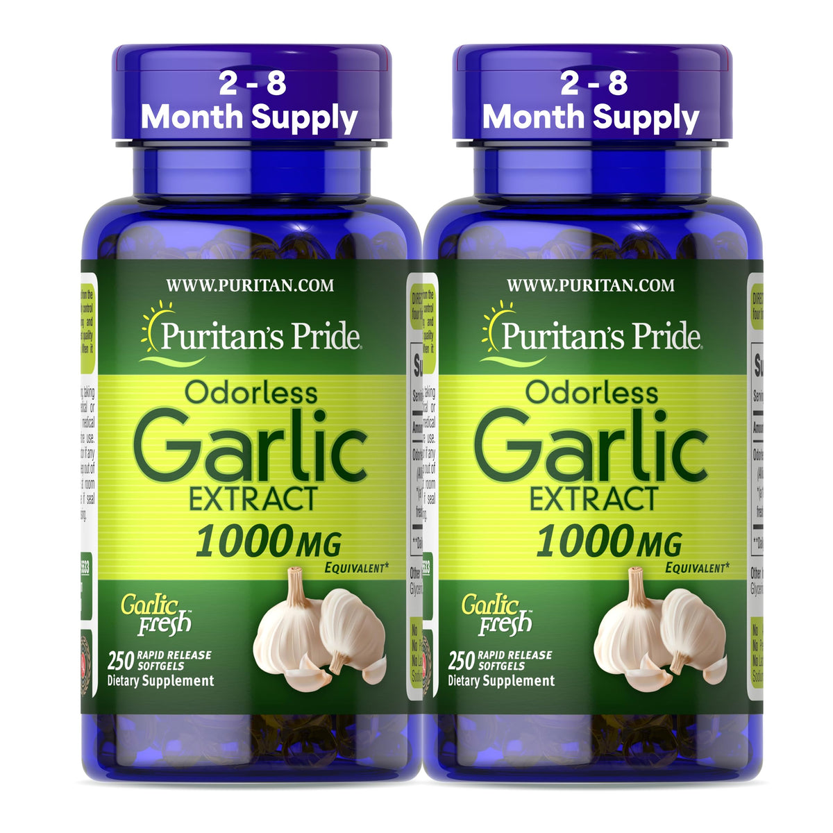 Puritan's Pride odorless garlic bottle with softgels for daily heart support.
