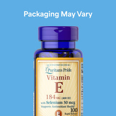 Puritan's Pride Selenium 50 mcg softgels bottle emphasizing antioxidant potential