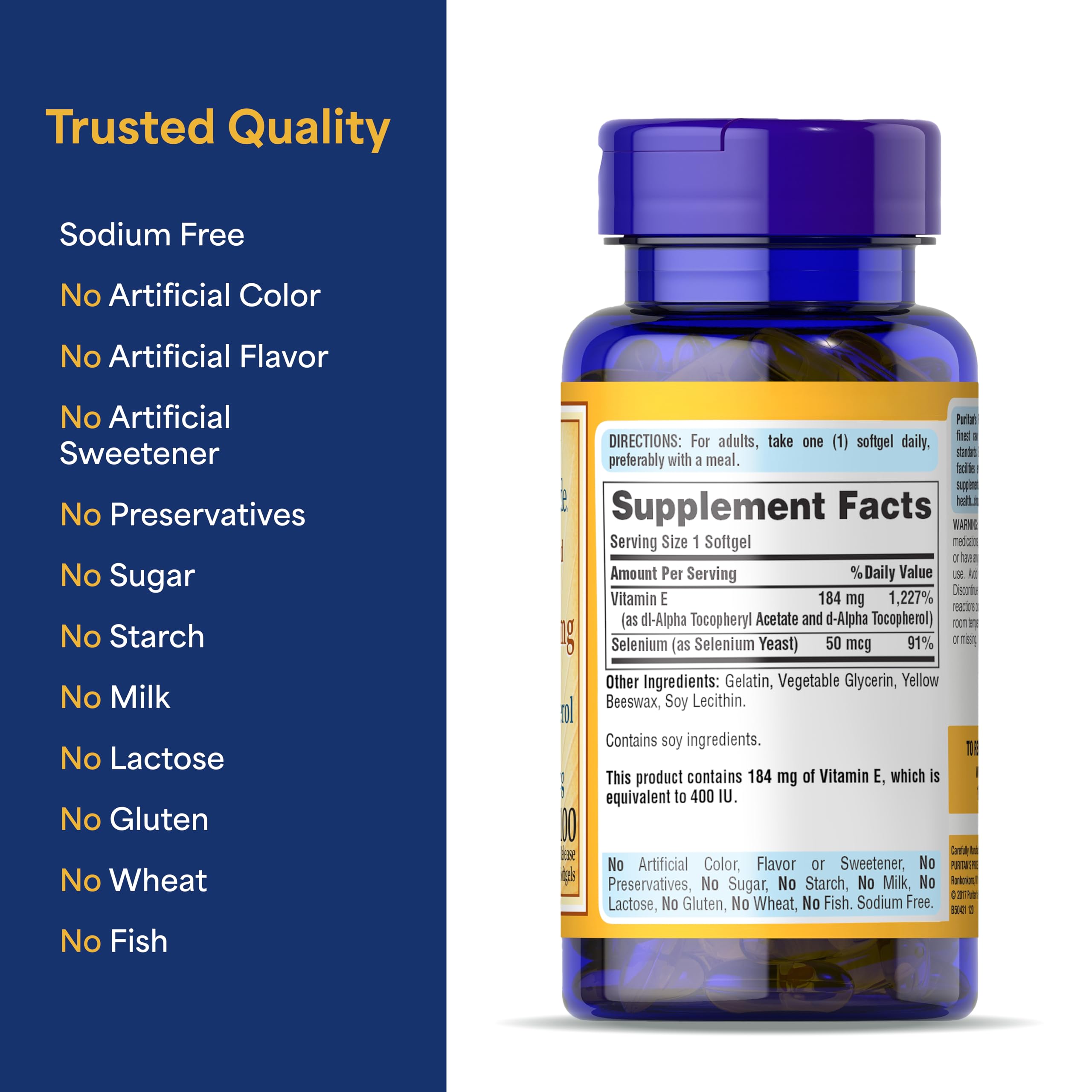 Puritan's Pride three-month supply softgels in a clear bottle