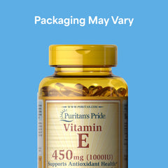 Puritan's Pride two-pack softgels providing convenient daily vitamin E intake.