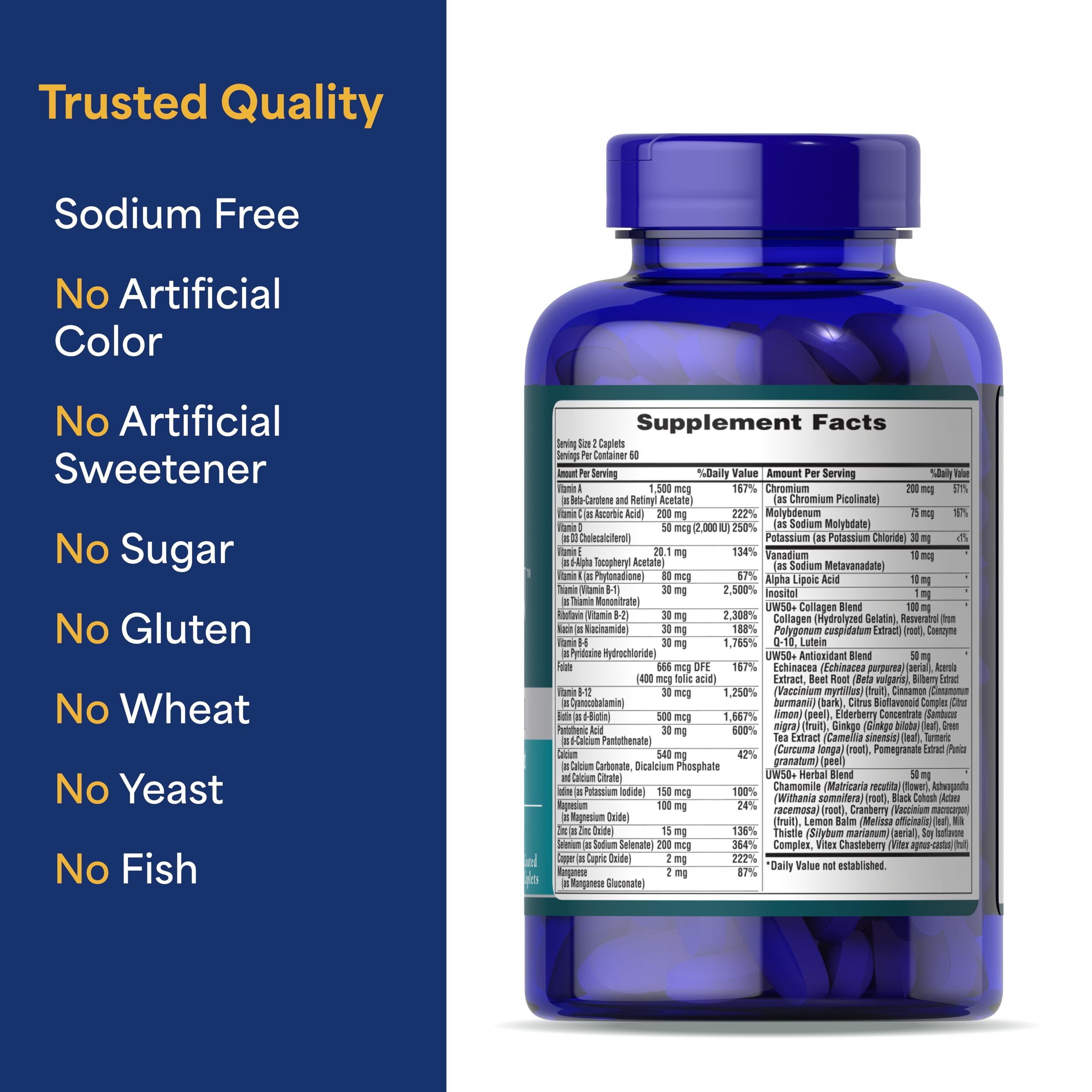 Puritan's Pride Ultra Woman 50 Plus beauty nutrients support hair and nails.