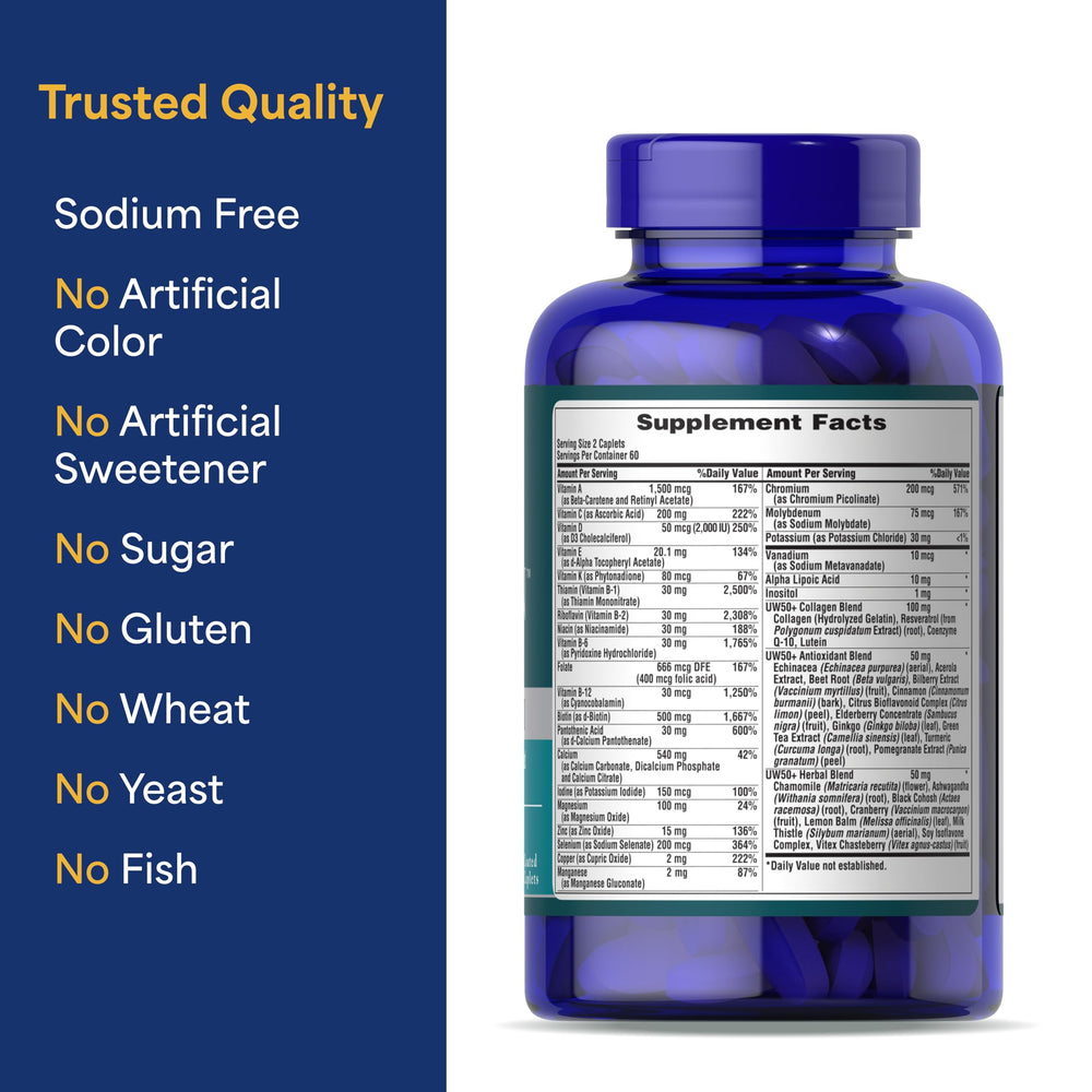 Puritan's Pride Ultra Woman 50 Plus beauty nutrients support hair and nails.