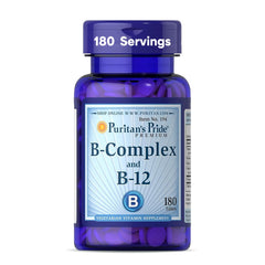 Puritan's Pride Vitamin B-Complex and B-12 bottle for daily energy support.