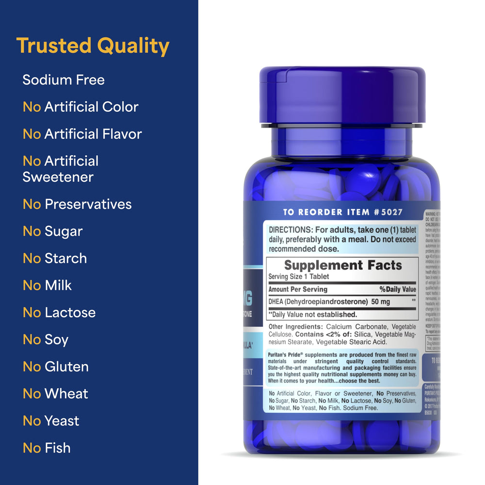 Puritan's Pride Youth Guard DHEA bottle on a neutral backdrop
