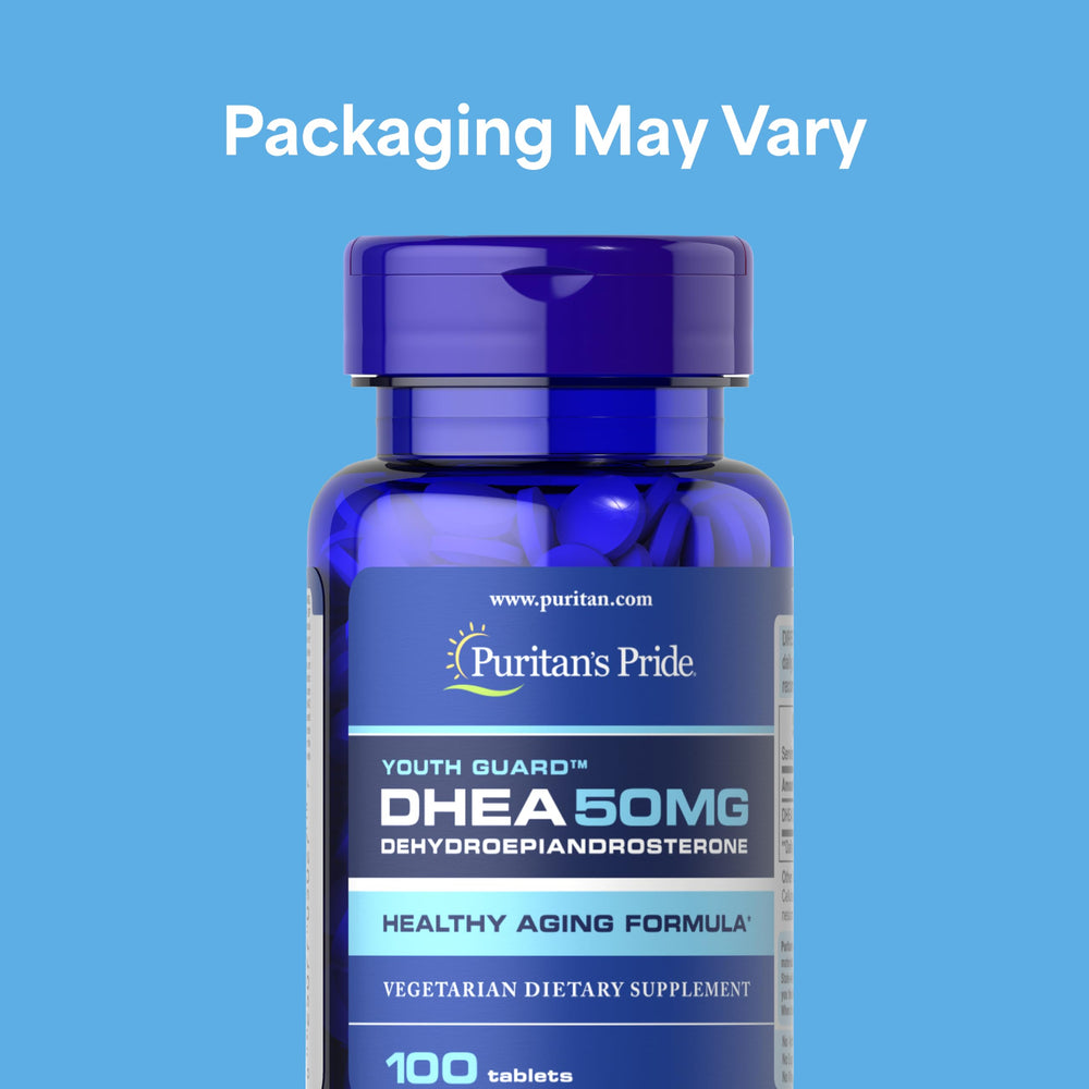 Puritan's Pride Youth Guard DHEA tablets close-up for daily intake