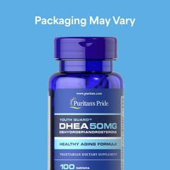 Puritan's Pride Youth Guard DHEA tablets close-up for daily intake