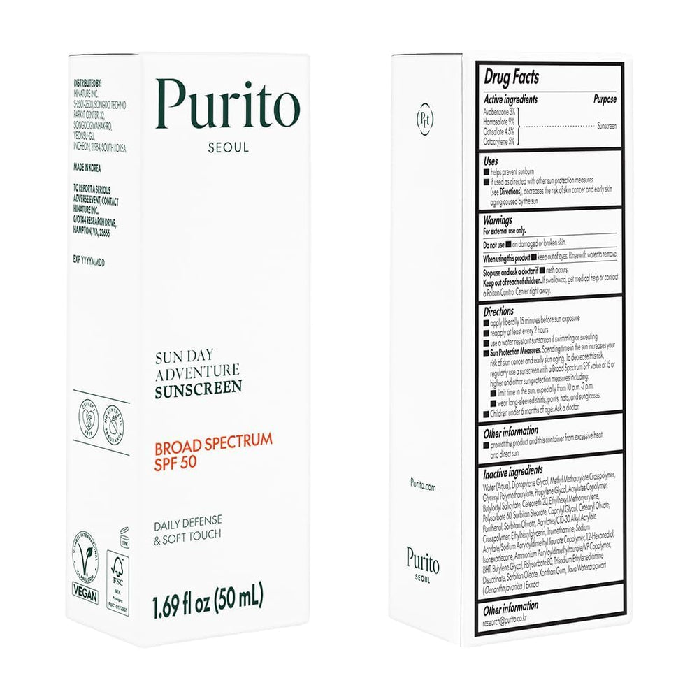 PURITO SPF 50 daily-use sunscreen offers breathable, light feel