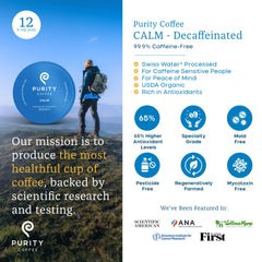 Mountain Water Process decaf graphic highlighting chemical-free caffeine removal