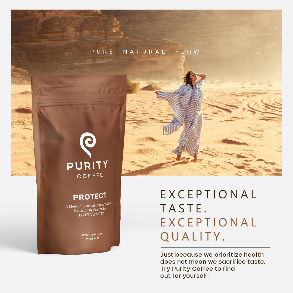 Purity Coffee PROTECT nitrogen-flush bag demonstrates preserved freshness.