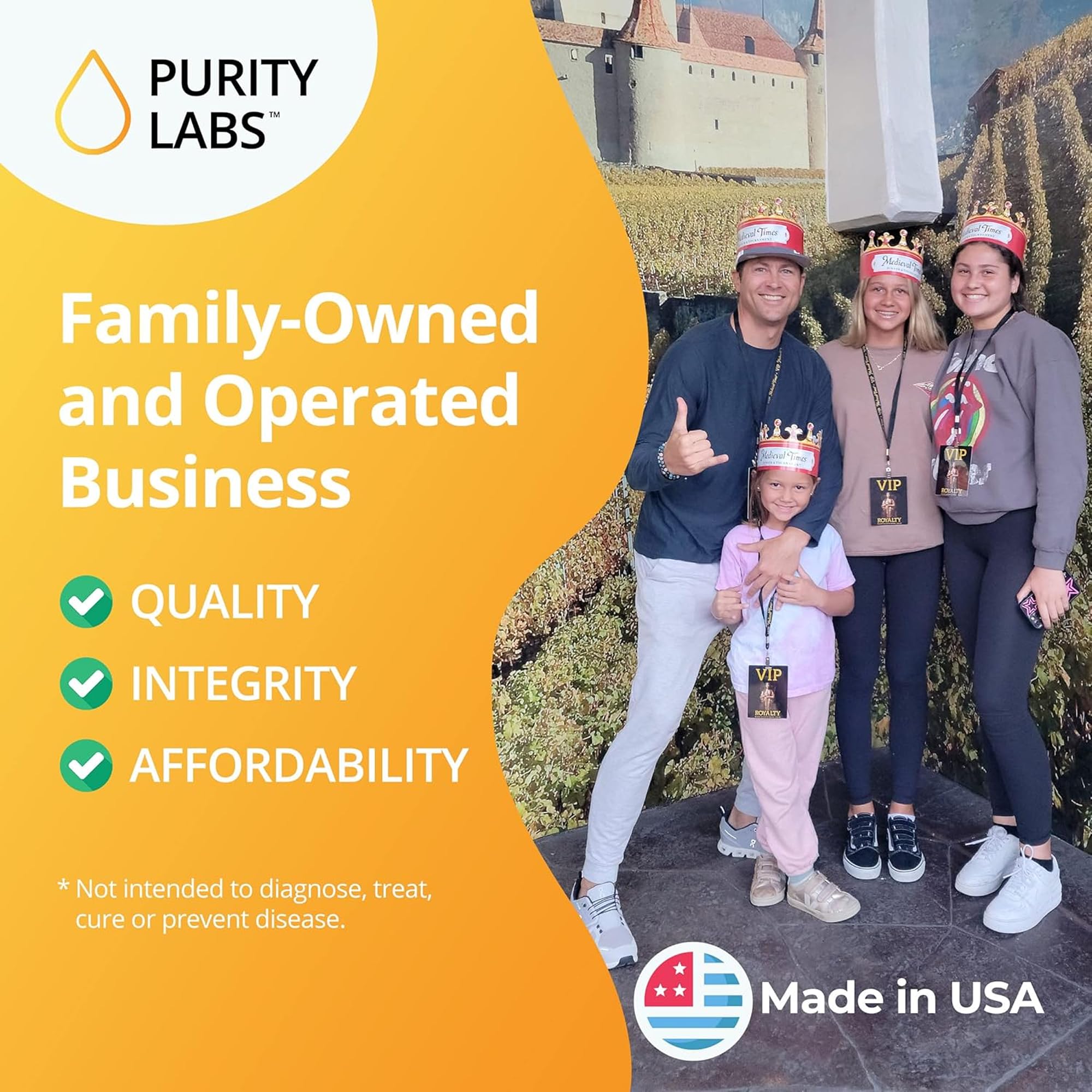 Purity Labs CLA packaging displays USA-made seal for quality assurance.
