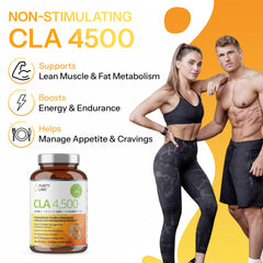 Purity Labs CLA softgels close-up label highlights non-GMO safflower oil and purity.