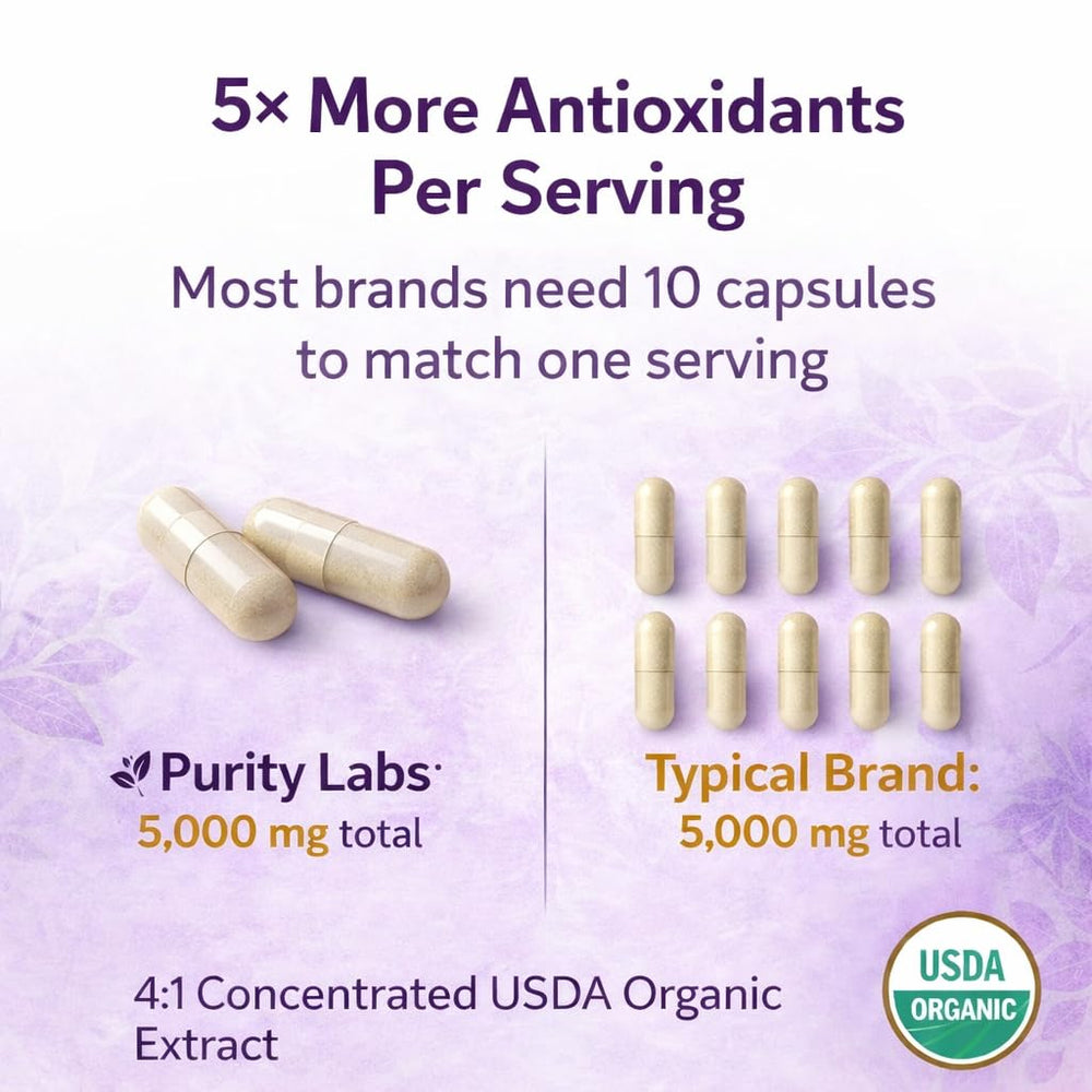 Purity Labs Quercetin-boosted capsules image suggests cellular vitality support.