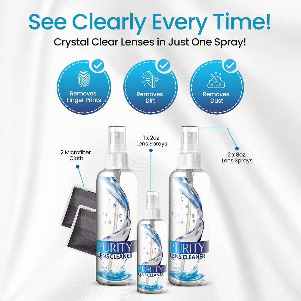 Purity Lens Cleaner microfiber cloths pair for scratch-free lenses.