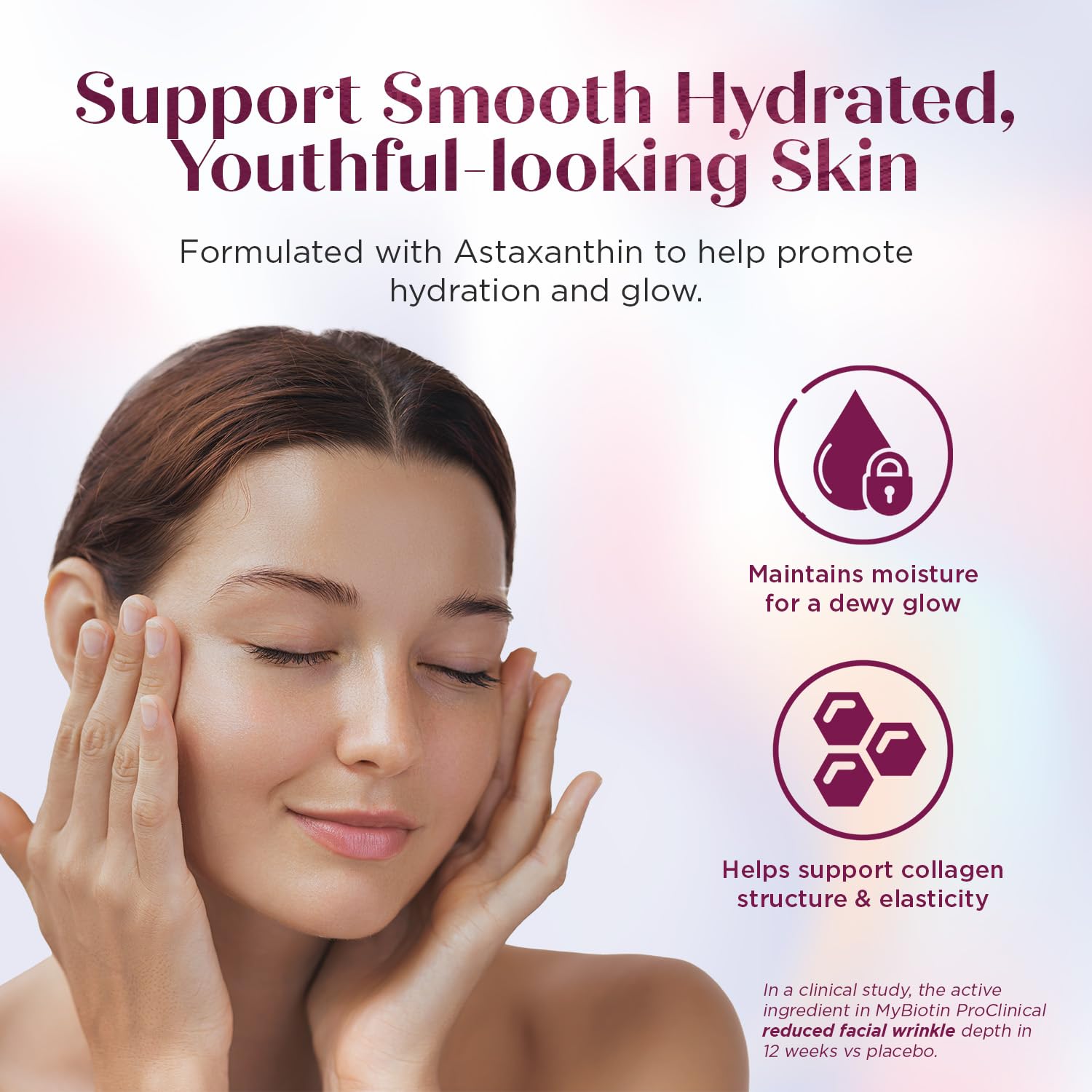 Astaxanthin rich softgels promoting skin hydration close-up