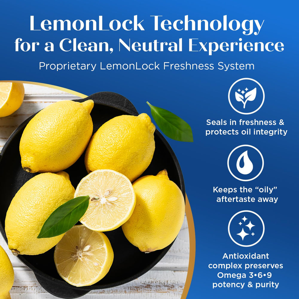 Purity Products Omega 3-6-9 LemonLock freshness feature indicating freshness protection.