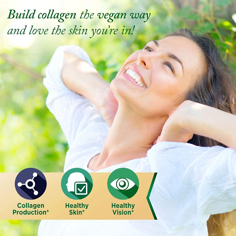 Purity Products Vegan Collagen Builder tablet held in hand for daily use