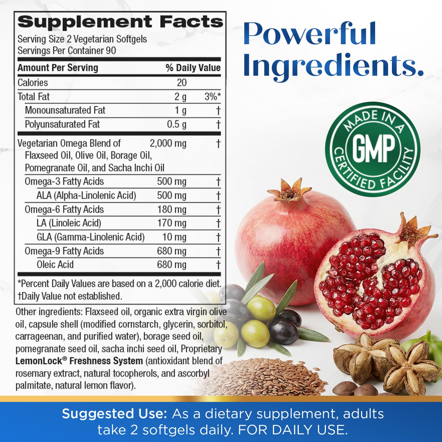 Purity Products Vegan Omega 3-6-9 softgels with no fish aftertaste.