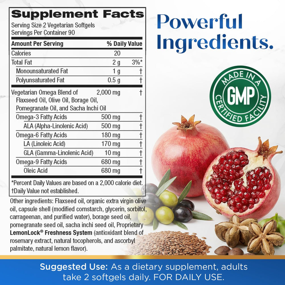 Purity Products Vegan Omega 3-6-9 softgels with no fish aftertaste.