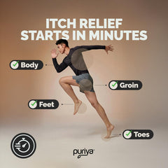 Puriya foot relief application demonstrates quick cooling for itching.
