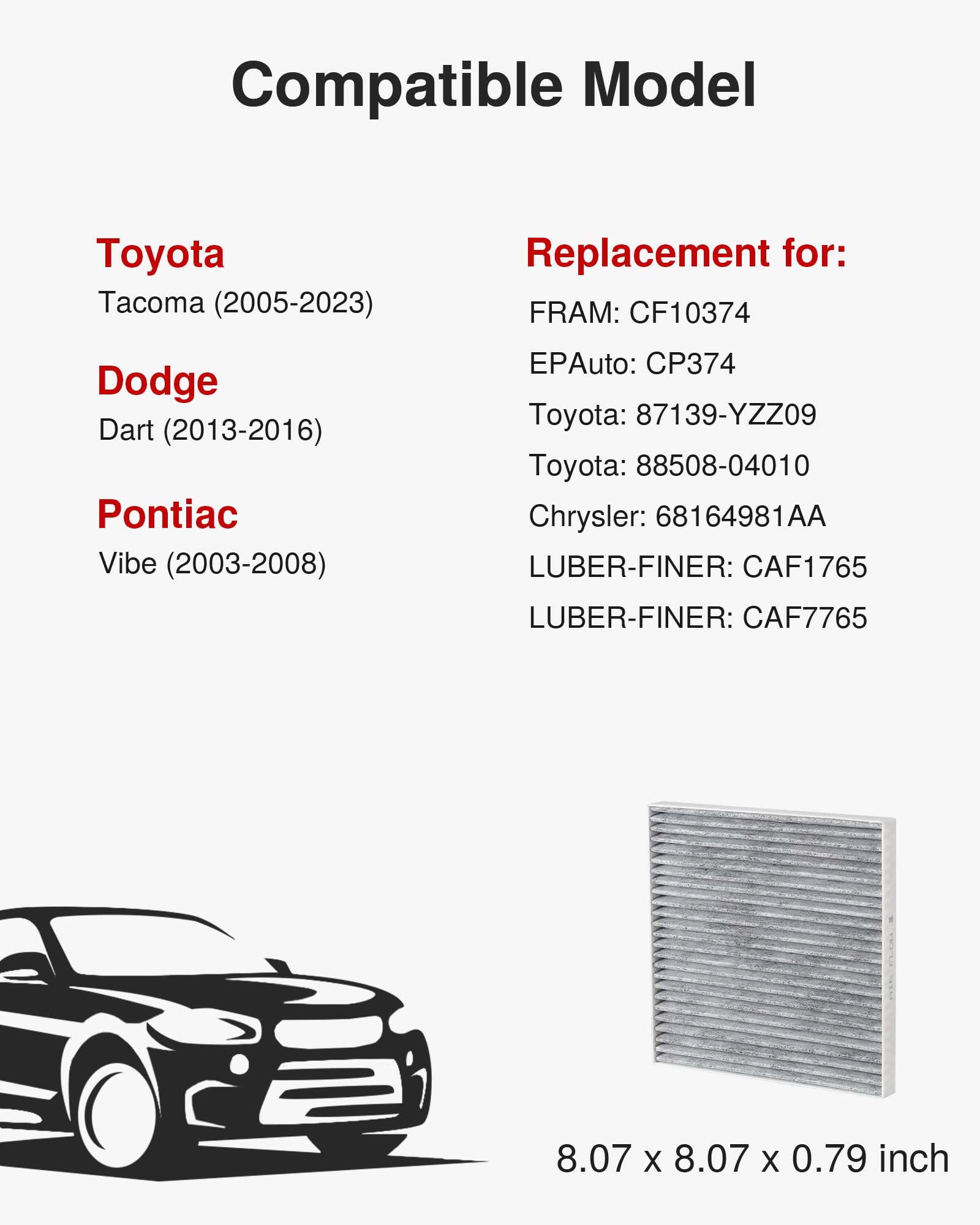 Puroma cabin air filter side view demonstrates a slim, snug fit for tight spaces.