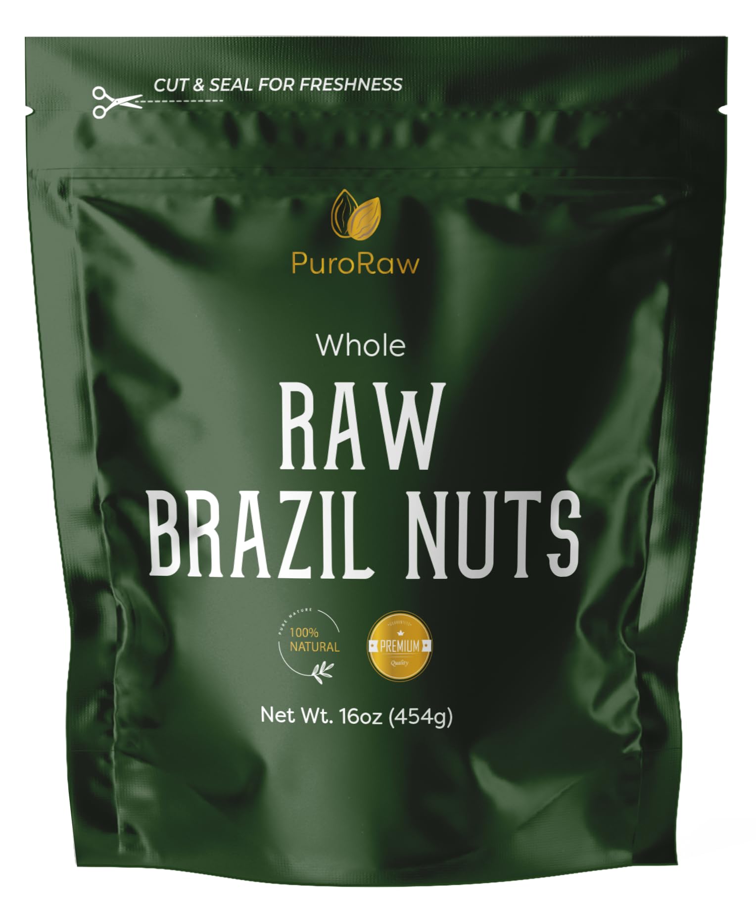 PuroRaw Brazil nuts in resealable pouch preserving freshness