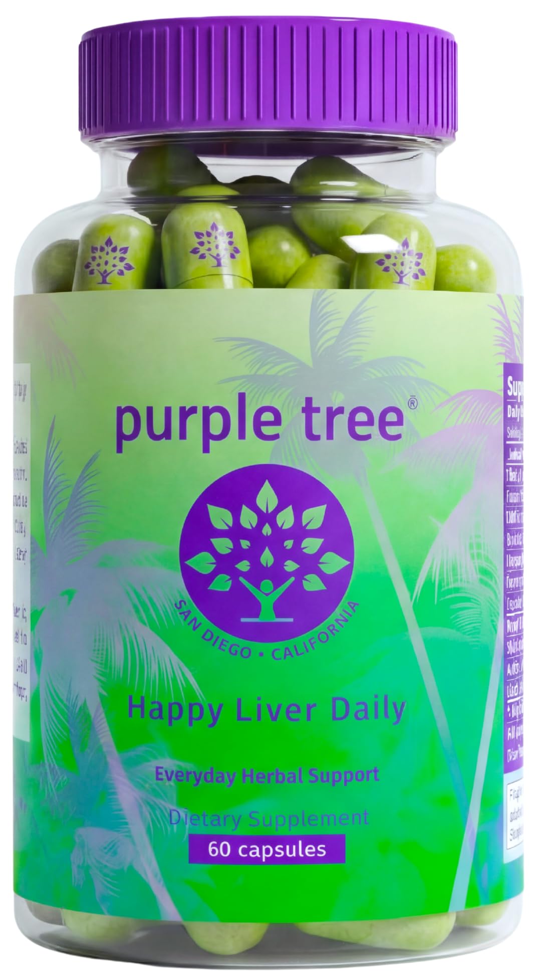 Purple Tree Happy Liver Daily bottle—sleek design for daily wellness support.