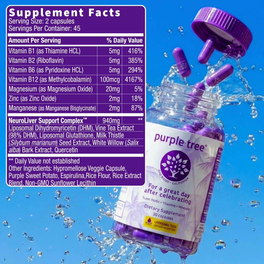 Purple Tree label close-up shows clean ingredients and GMP origin