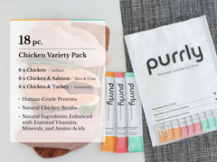 Purrly chicken pouch close-up highlighting savory aroma and texture