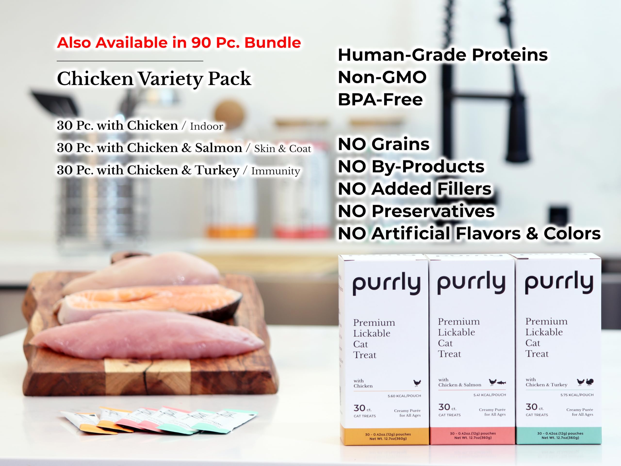Purrly human-grade protein banner highlights premium protein sources