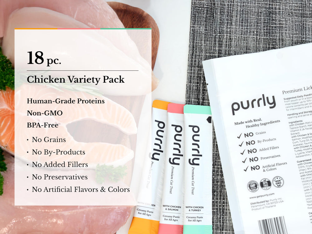 Purrly ingredients label emphasizing clean grain-free formula