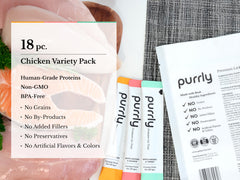 Purrly ingredients label emphasizing clean grain-free formula