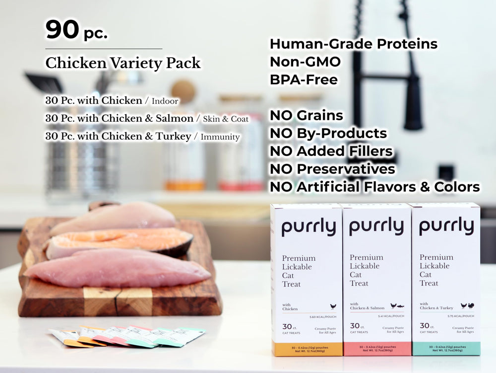 Purrly low calorie bundle ingredient closeup highlights clean, transparent ingredients.